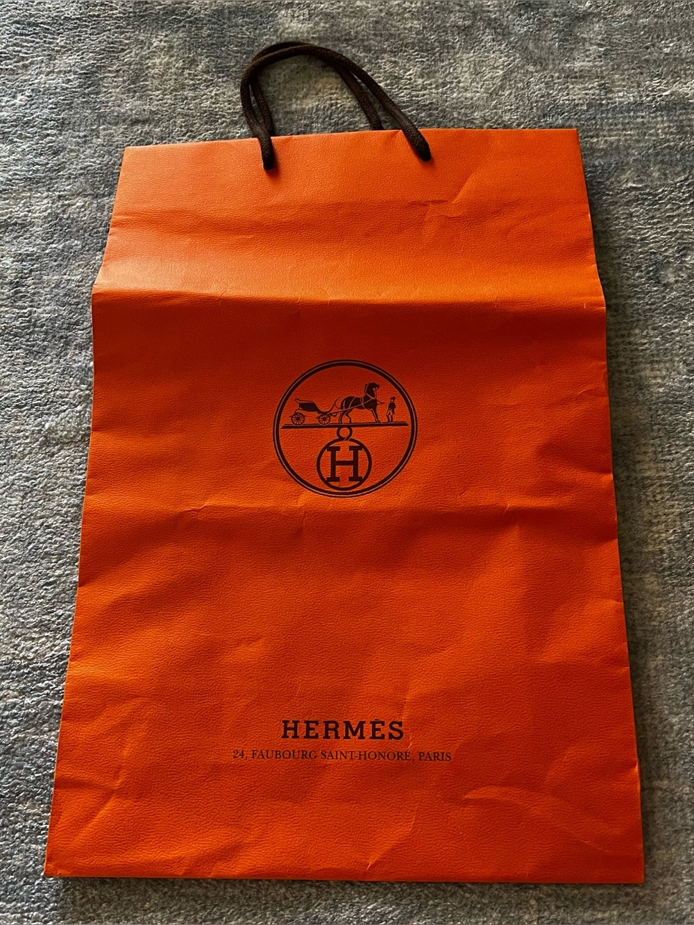 Hermes Orange Paper Shopping Bag with Brown Handles